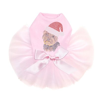 Yorkie Face # 1 with Santa Hat - Bling Rhinestone Christmas Dog Tutu Dress, 4XL Pink