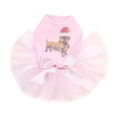 Dachshund # 2 with Santa Hat - Bling Rhinestone Christmas Dog Tutu Dress, 4XL Pink