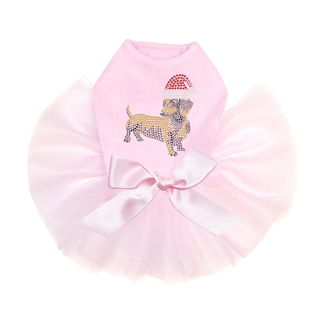 Dachshund # 2 with Santa Hat - Bling Rhinestone Christmas Dog Tutu Dress, 4XL Pink