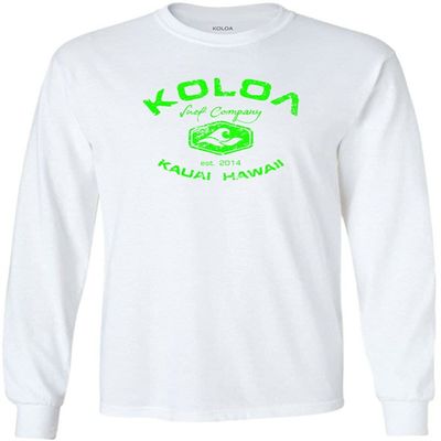 Joe's USA Koloa Surf Vintage Logo Heavy Cotton Long Sleeve T-Shirt - 4XL - White/Green