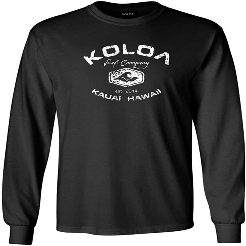 Joe's USA Koloa Surf Vintage Logo Heavy Cotton Long Sleeve T-Shirt (Black Shirt-White Logo - 3X-Large)
