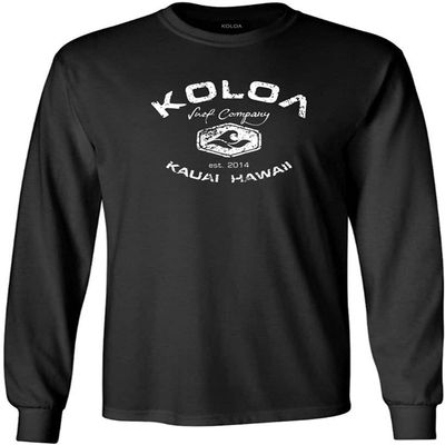 Joe's USA Koloa Surf Vintage Logo Heavy Cotton Long Sleeve T-Shirt - 5XL - Black/w