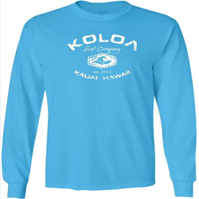 Joe's USA Koloa Surf Vintage Logo Heavy Cotton Long Sleeve T-Shirt - 4XL - Aquatic/w