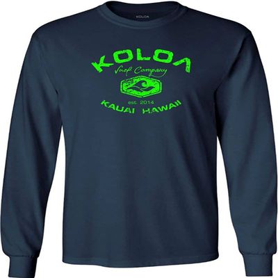 Joe's USA Koloa Surf Vintage Logo Heavy Cotton Long Sleeve T-Shirt - 5XL - Navy/Green