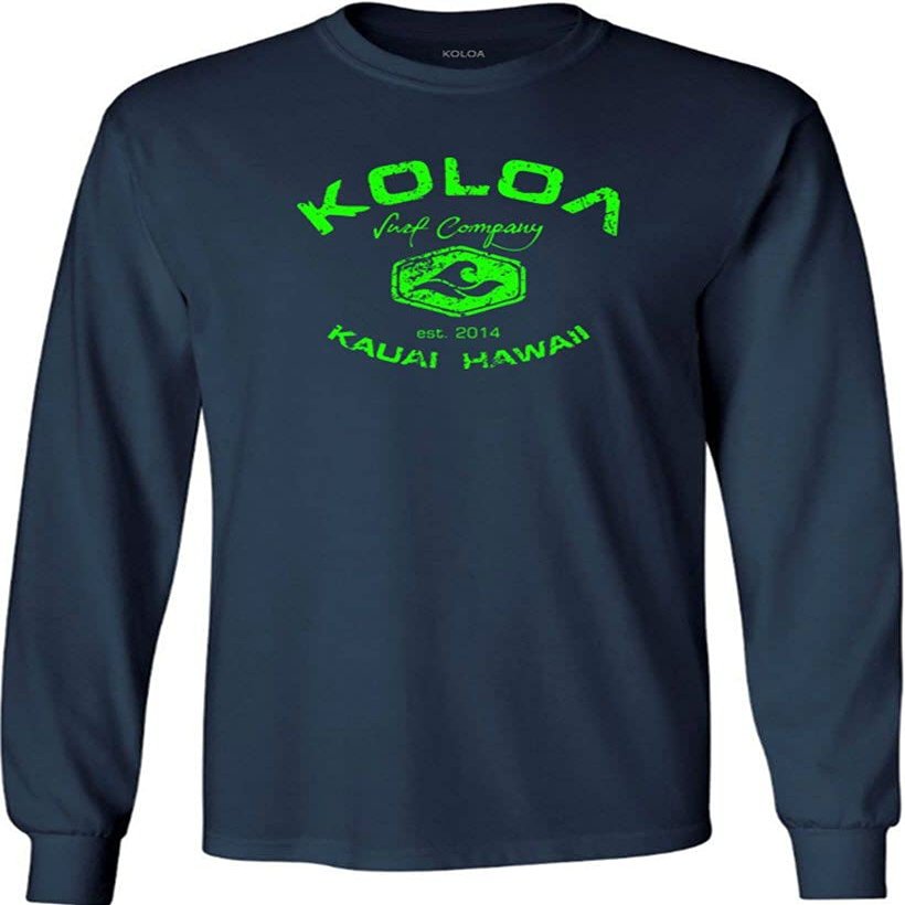 Joe's USA Koloa Surf Vintage Logo Heavy Cotton Long Sleeve T-Shirt - 5XL - Navy/Green