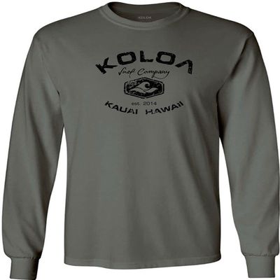 Joe's USA Koloa Surf Vintage Logo Heavy Cotton Long Sleeve T-Shirt - 5XL - Charcoal/b