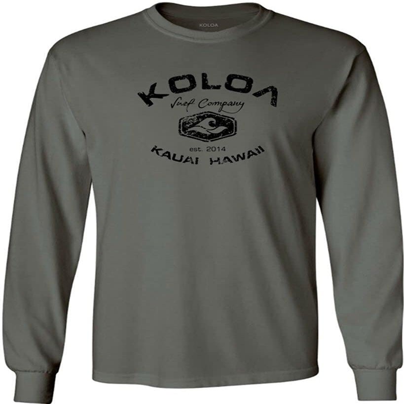 Joe's USA Koloa Surf Vintage Logo Heavy Cotton Long Sleeve T-Shirt - 5XL - Charcoal/b