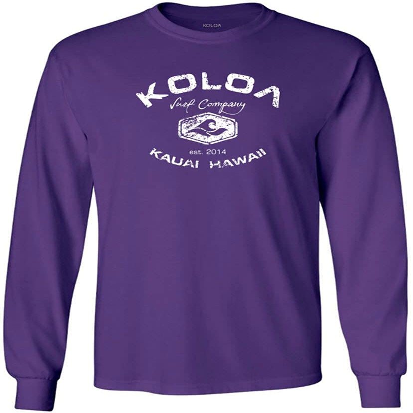 Joe's USA Koloa Surf Vintage Logo Heavy Cotton Long Sleeve T-Shirt (Purple, 5XL)