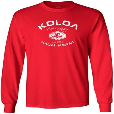 Joe's USA Koloa Surf Vintage Logo Heavy Cotton Long Sleeve T-Shirt (Red Shirt-White Logo - 3X-Large)