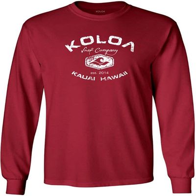 Joe's USA Koloa Surf Vintage Logo Heavy Cotton Long Sleeve T-Shirt-Medium-Cardinal/White