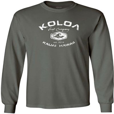 Joe's USA Koloa Surf Vintage Logo Heavy Cotton Long Sleeve T-Shirt-2XL-Charcoal Shirt-White Logo