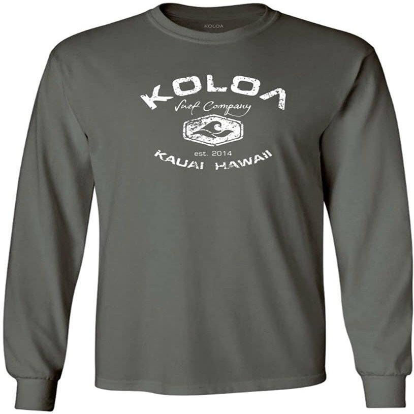 Joe's USA Koloa Surf Vintage Logo Heavy Cotton Long Sleeve T-Shirt - 5XL - Charcoal/w