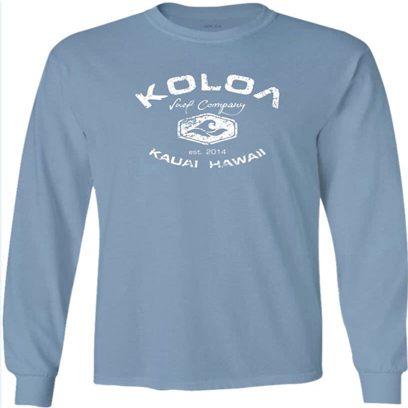 Joe's USA Koloa Surf Vintage Logo Heavy Cotton Long Sleeve T-Shirt - M - StoneBlue/w