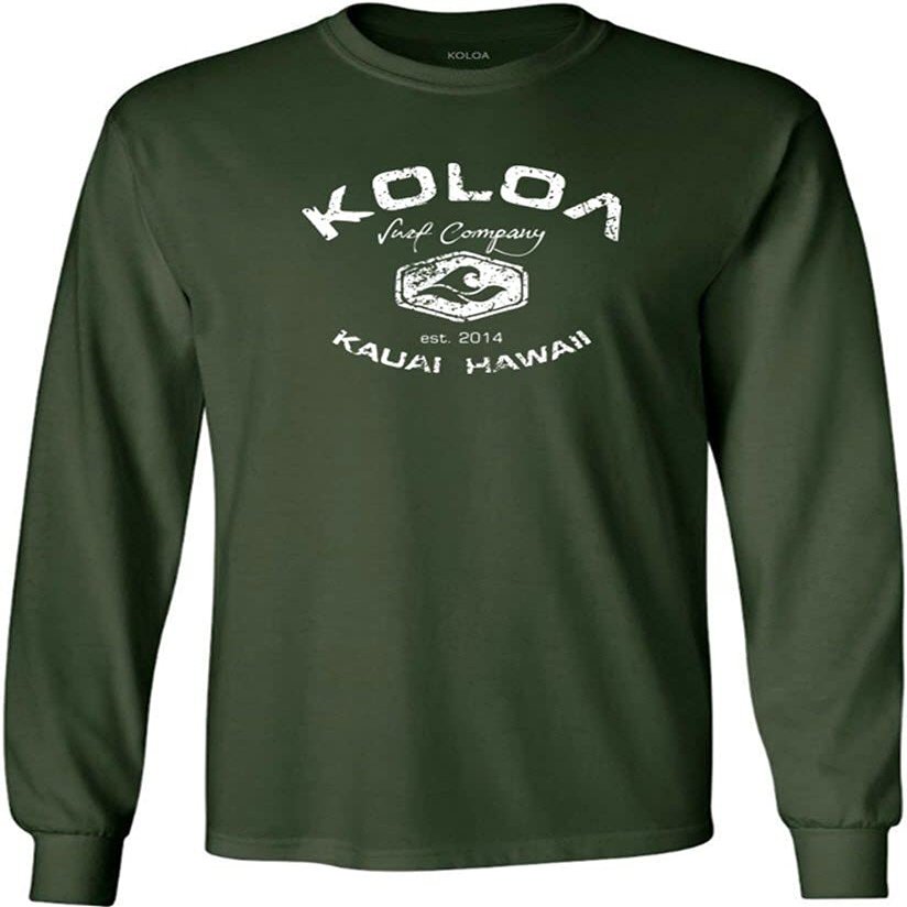 Joe's USA Koloa Surf Vintage Logo Heavy Cotton Long Sleeve T-Shirt - 4XL - DarkGreen/w
