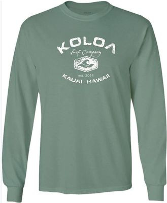 Joe's USA Koloa Surf Vintage Logo Heavy Cotton Long Sleeve T-Shirt - 3XL - StoneGreen/w