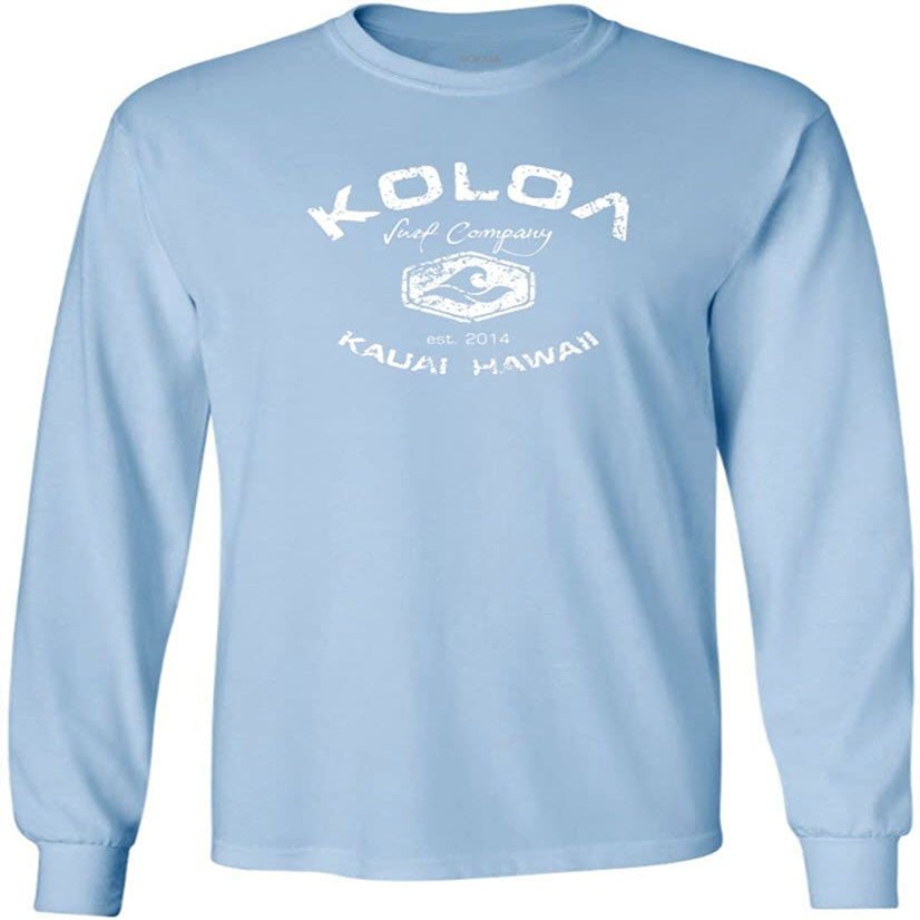 Joe's USA Koloa Surf Vintage Logo Heavy Cotton Long Sleeve T-Shirt - 4XL - LightBlue/w