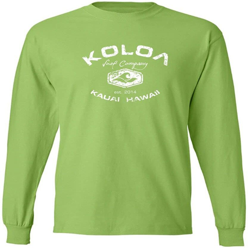 Joe's USA Koloa Surf Vintage Logo Heavy Cotton Long Sleeve T-Shirt - 2XL - Lime/w