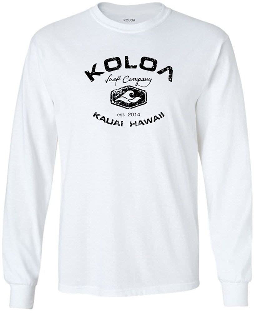 Joe's USA Koloa Surf Vintage Logo Heavy Cotton Long Sleeve T-Shirt - 4XL - White/b