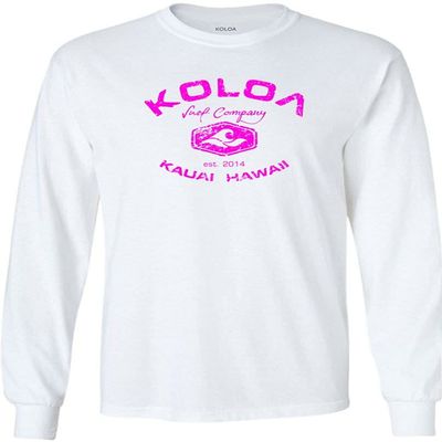 Joe's USA Koloa Surf Vintage Logo Heavy Cotton Long Sleeve T-Shirt - M - White/Pink
