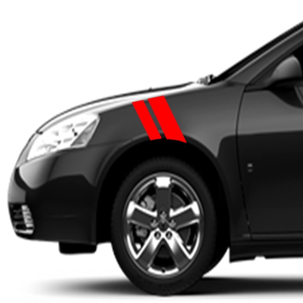2 and 3 Inch Fender Hash Mark Bars Vinyl Racing Stripes Graphic Decals, Fits Pontiac G6, G8 and Most Cars, Both Sides, Red