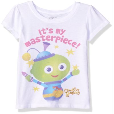 Amazon Original Series Little Girls' Toddler Creative Galaxy Short Sleeve T-Shirt, White, 2T