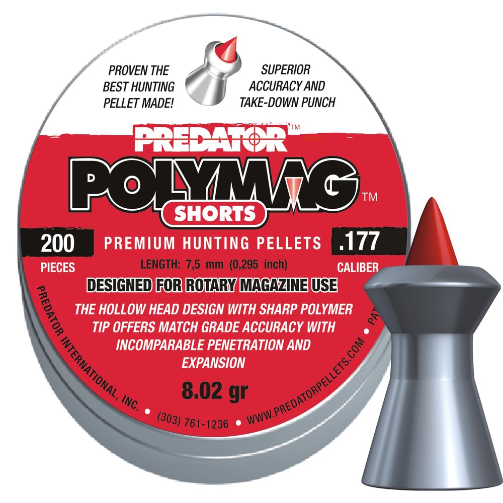 Predator Polymag 1010-01 Short Air Gun Pellets .177 Cal, 8 Grains, 200ct