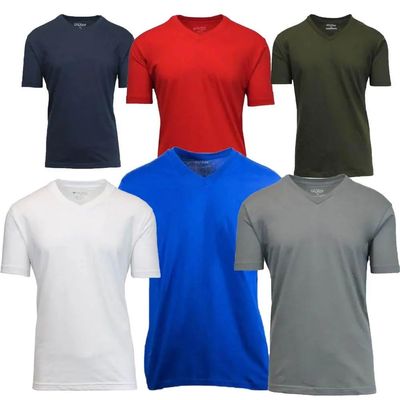 Galaxy by Harvic Men Solid Basic Plain Short Sleeve V-Neck Tees Gray