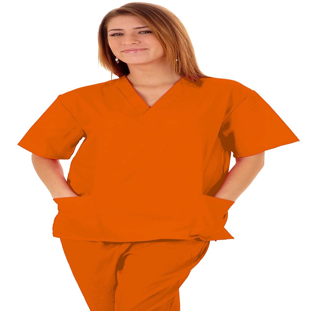 Natural Uuniforms Women's Scrub Set Medical Scrub Top and Pants XS to 3XL (XXXXXL, Orange)
