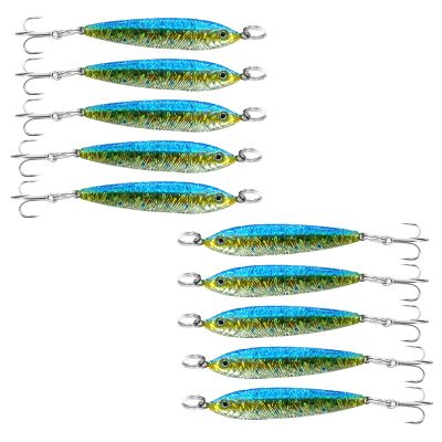Fish WOW! 10pcs 1oz Fish Mega Live Metal Bait Jig with a Treble Hook - Blue Sardine