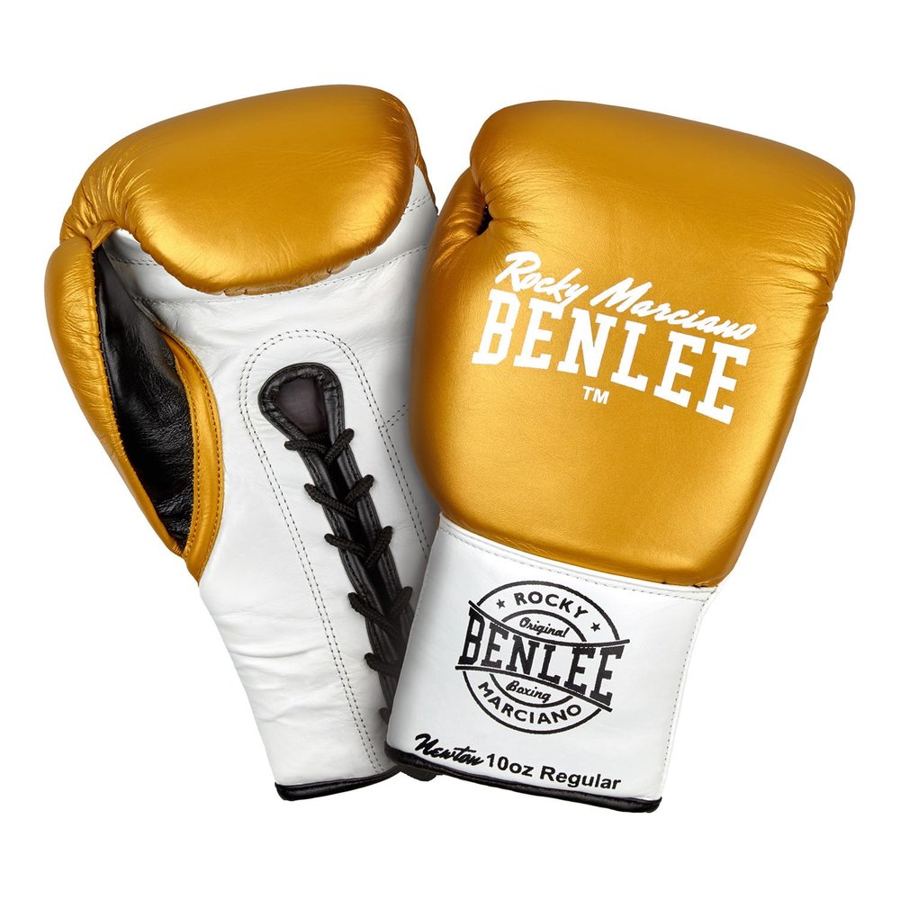 BENLEE Rocky Marciano Unisex Adult Newton Leather Contest Gloves, Gold/White/Black, 08 oz R