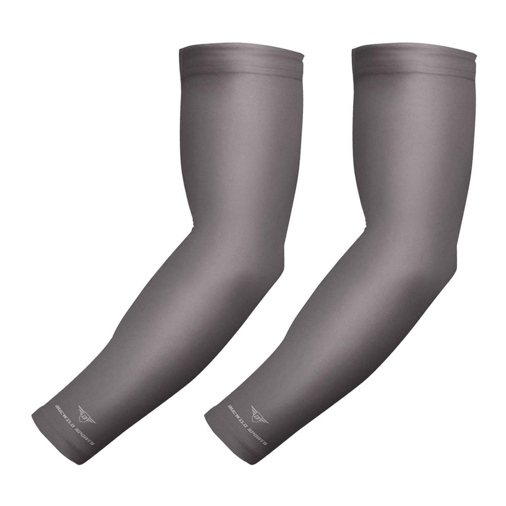 Bucwild Sports 1 Pair Arm Cooling Sun Protection Compression Arm Sleeves - Youth & Adult Sizes - Baseball Basketball Golf Tennis Running (Gray Small/Medium Adult)