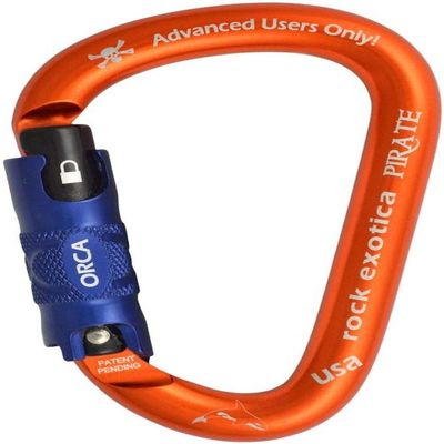 Rock Exotica Pirate ORCA-Lock Orange Carabiner - Heavy Duty Locking Carabiner for Rock Climbing and Professional Climbing Gear and Quick Access Use - Pear-Shaped HMS Design