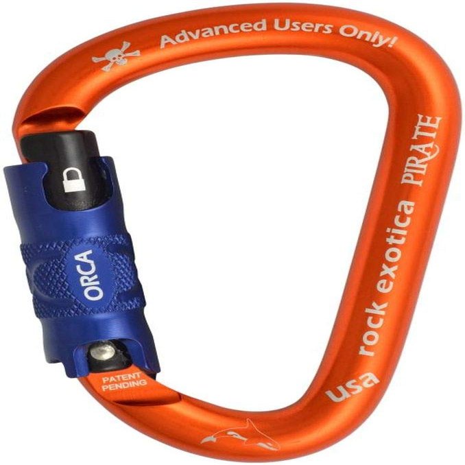 Rock Exotica Pirate ORCA-Lock Orange Carabiner - Heavy Duty Locking Carabiner for Rock Climbing and Professional Climbing Gear and Quick Access Use - Pear-Shaped HMS Design