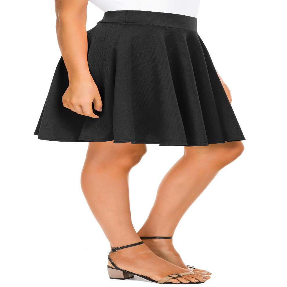 Urban CoCo Women's Basic Midi Skirt Versatile Stretchy Flared Casual High Waisted Skirt(Small, Black-Long)