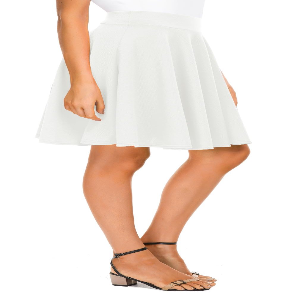 Urban CoCo Women's Basic Midi Skirt Versatile Stretchy Flared Casual High Waisted Skirt(Large, White-Long)