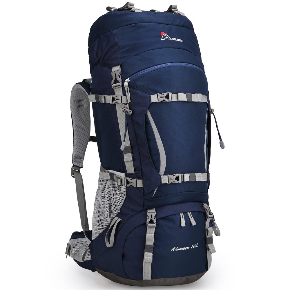 MOUNTAINTOP 70L Internal Frame Backpack Camping Backpacking Hiking Backpack for Men Women with Rain Cover,Sapphire Blue
