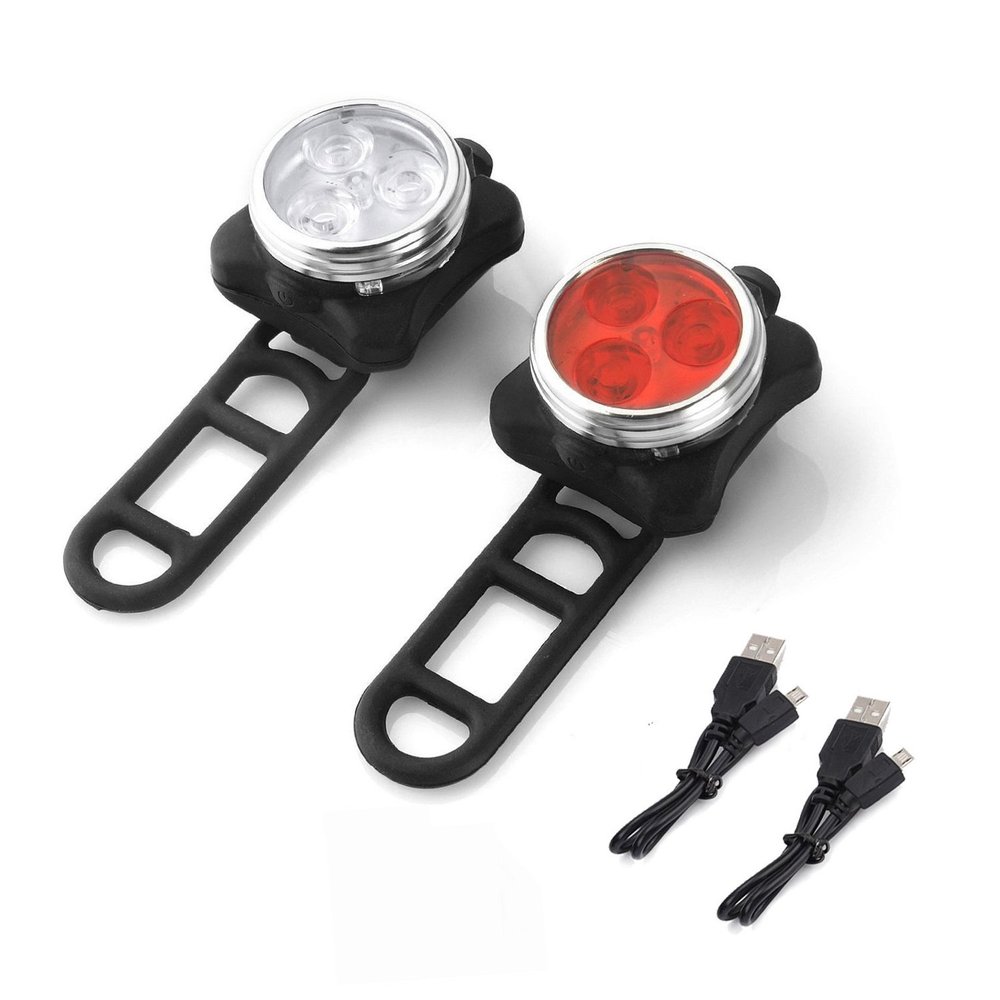 Mestart Super Bright Rechargeable 3 LED Bike Light Set Bicycle Headlight and Taillight Combination,