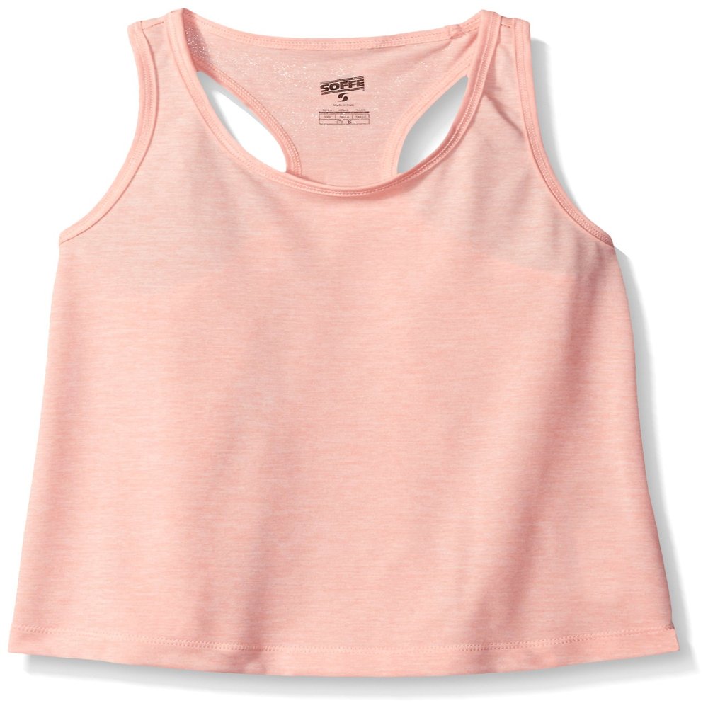 Soffe Girls' Performance Racer Tank Top, Peach Bud Heather, X-Large