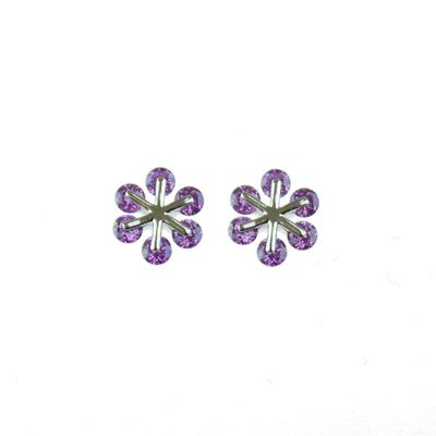 1 Pair White Gold Plated Copper Purple Cubic Zircon Crystal Flower Ear Stud Earrings Women Jewelry