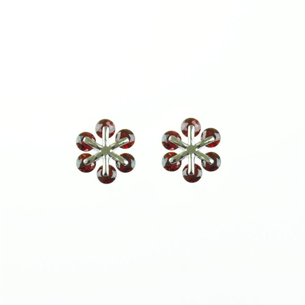 1 Pair White Gold Plated Copper Red Cubic Zircon Crystal Flower Ear Stud Earrings Women Jewelry