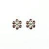 1 Pair White Gold Plated Copper Red Cubic Zircon Crystal Flower Ear Stud Earrings Women Jewelry view 1