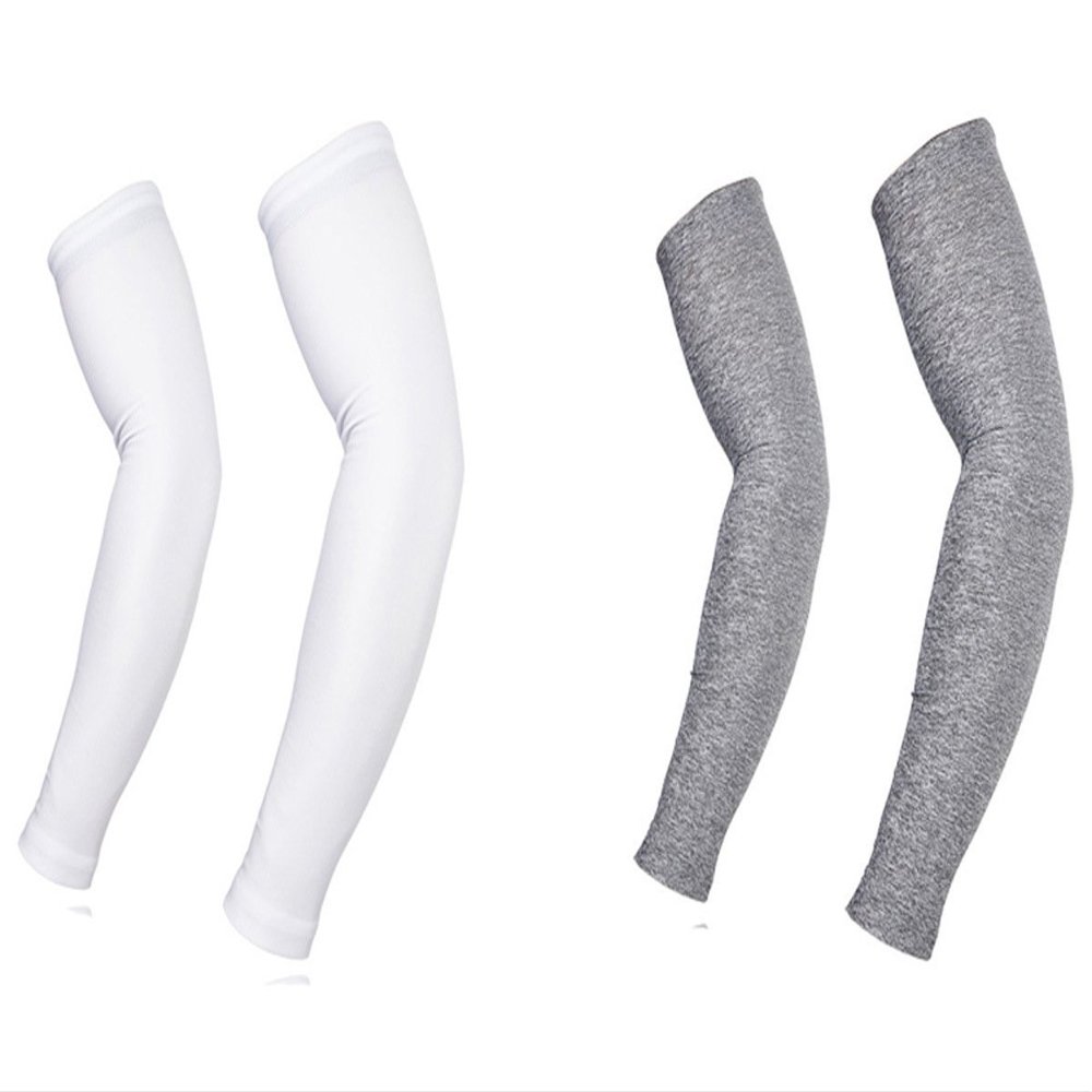 AliceHouse 2 Pairs UV Protective Compression Arm Sleeves Gray White AS012-L
