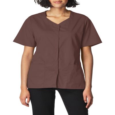WonderWink Women's Plus-Size Wonderwork Short Sleeve Snap Jacket, Chocolate, 5X-Large