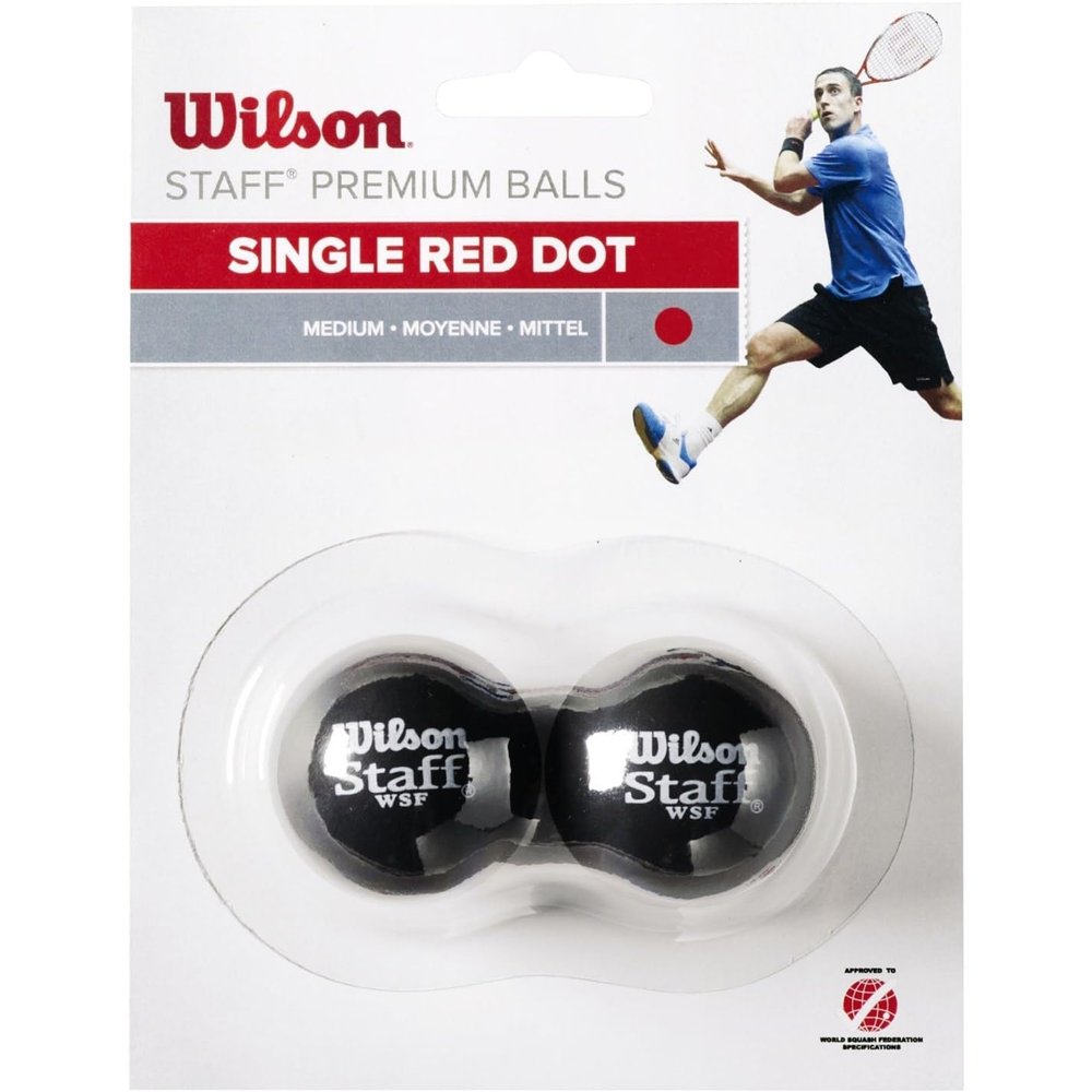 Wilson Staff Squash Balls Medium (Advanced), Black (Red Dot), Pack of 2