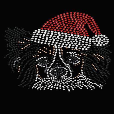 Papillon with Santa Hat - Bling Rhinestone Christmas Dog Bandana