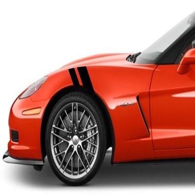Clausen's World 2 and 3 Inch Fender Hash Double Bar Gun Metal2 Carbon Fiber Vinyl Graphic Decal Racing Stripes, Fits Chevy Corvette C6 Stingray, Both Sides, Black