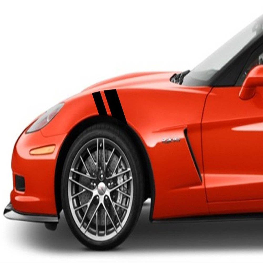 Clausen's World 2 and 3 Inch Fender Hash Double Bar Gun Metal2 Carbon Fiber Vinyl Graphic Decal Racing Stripes, Fits Chevy Corvette C6 Stingray, Both Sides, Black