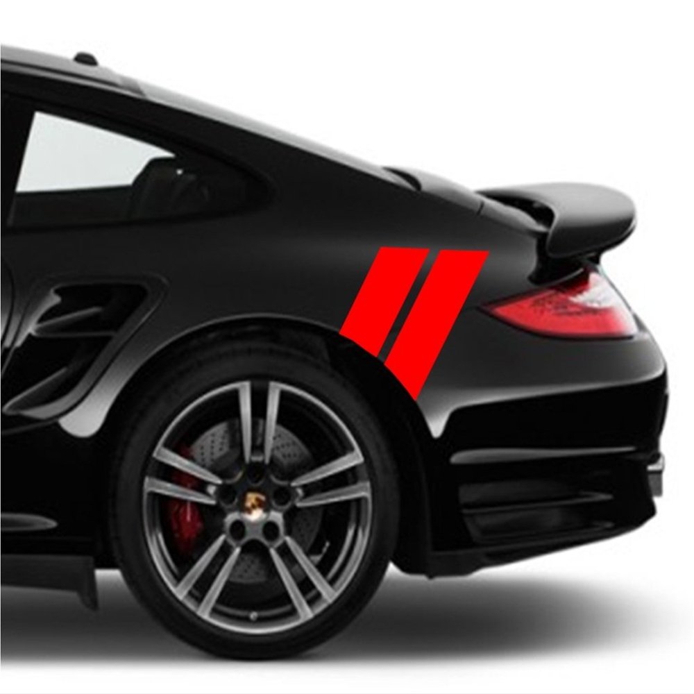 4 Inch Rear Fender Hash Mark Bars Vinyl Racing Stripes Decals, Fits Porsche and Most Cars, Red