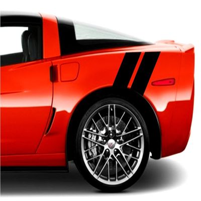 Clausen's World 4 Inch Rear Fender Hash Mark Double Bars Racing Stripes Vinyl Decals Both Sides, Fits Chevy Corvette C6 Stingray, Black Matte