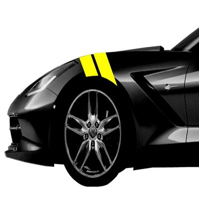 4 Inch Fender Bars Vinyl Racing Stripes Decals, Fits Chevy Corvette C7 Stingray, Both Sides, Yellow